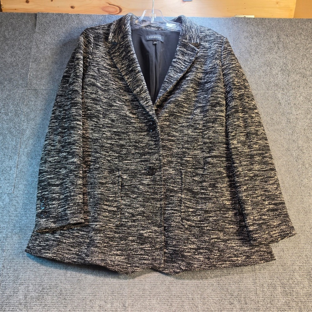 Talbots Blazer Women 4 Black White Good Tweed Knit Two Button Professional